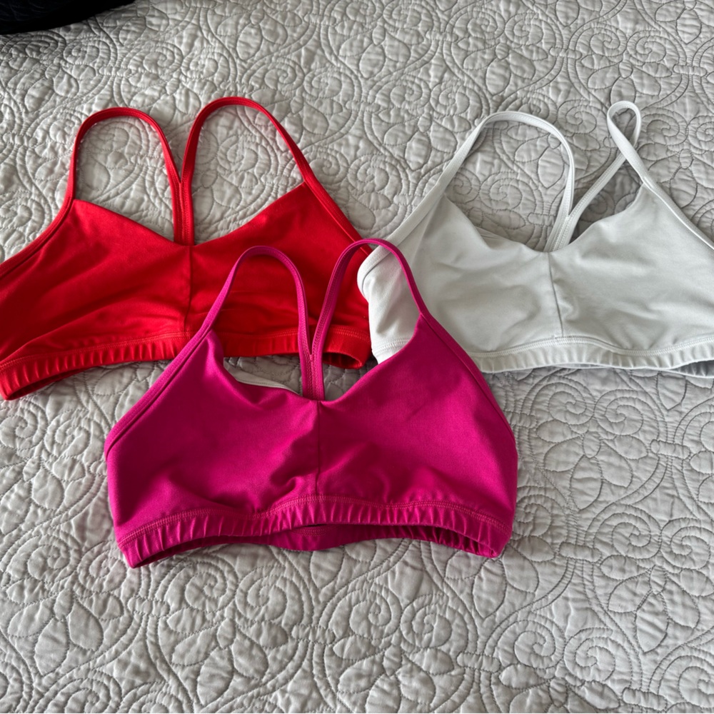 Fleo Bundle Lot 3 Reinette Sports Bras in Hot Pink, Red, & White Large